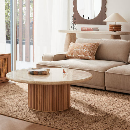 Table basse Cosmos (chêne, travertin, 100 cm)