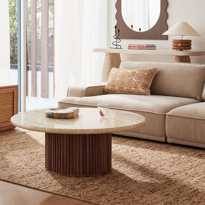 Table basse Cosmos (noyer, travertin, 100 cm)