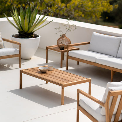 Canapé d'extérieur Jack 3 places en tissu (teck, blanc cassé)