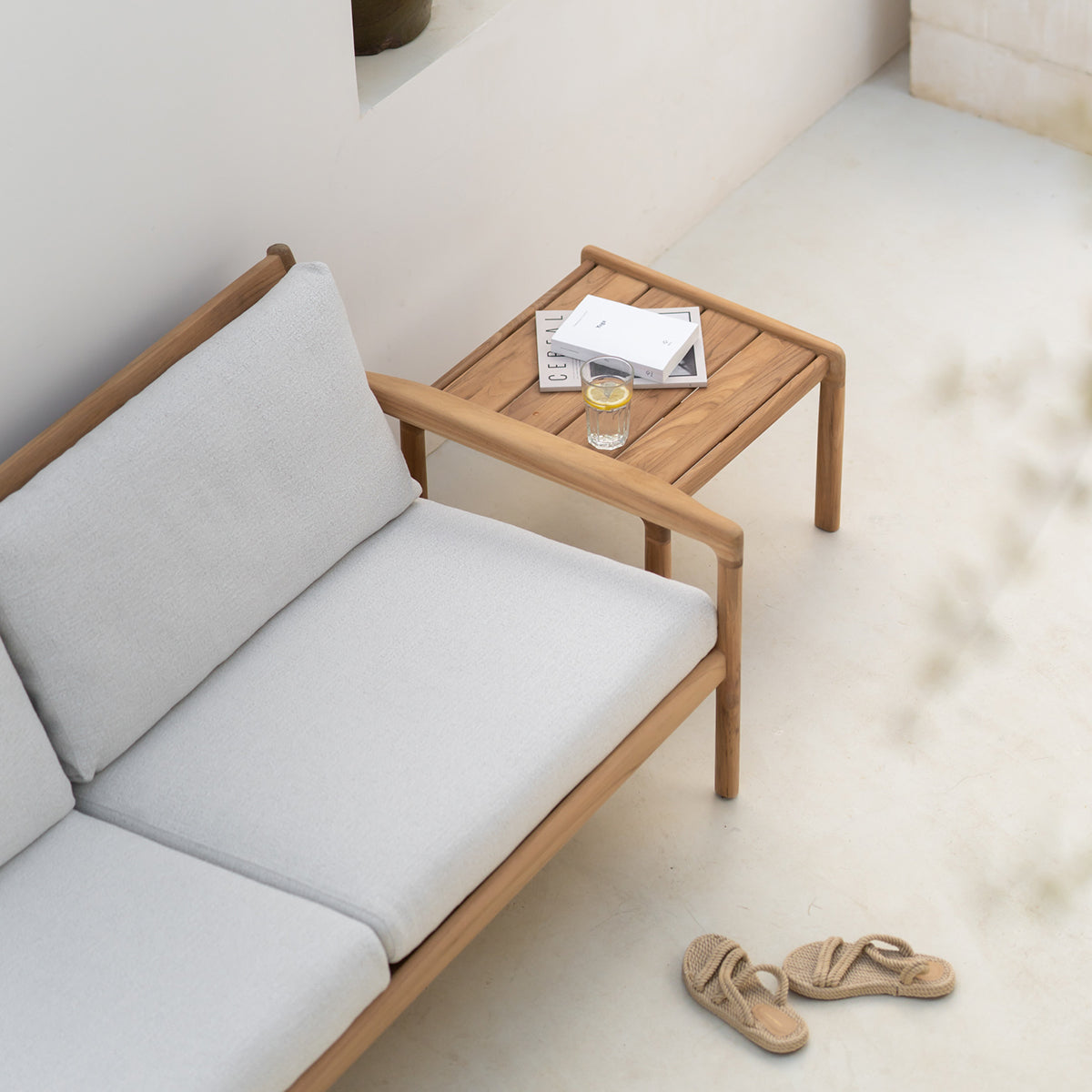 Canapé d'extérieur Jack 3 places en tissu (teck, blanc cassé)