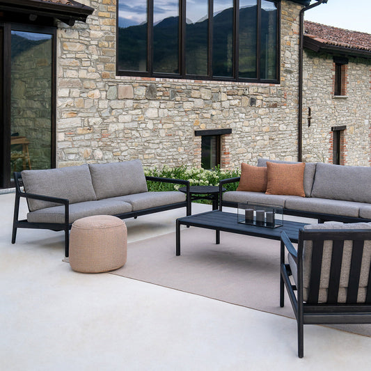 Canapé d'extérieur 3 places en tissu Jack (teck noir, moka)