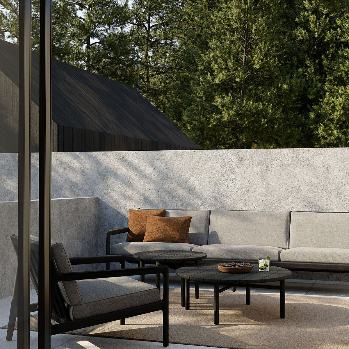 Canapé d'extérieur 3 places en tissu Jack (teck noir, moka)