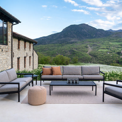 Canapé d'extérieur 3 places en tissu Jack (teck noir, moka)