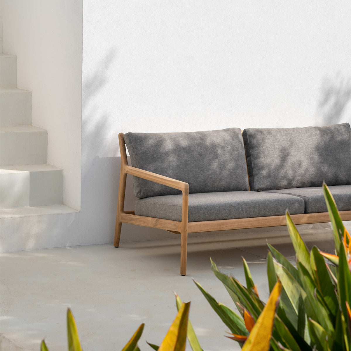 Canapé d'extérieur Jack 3 places en tissu (teck, moka)