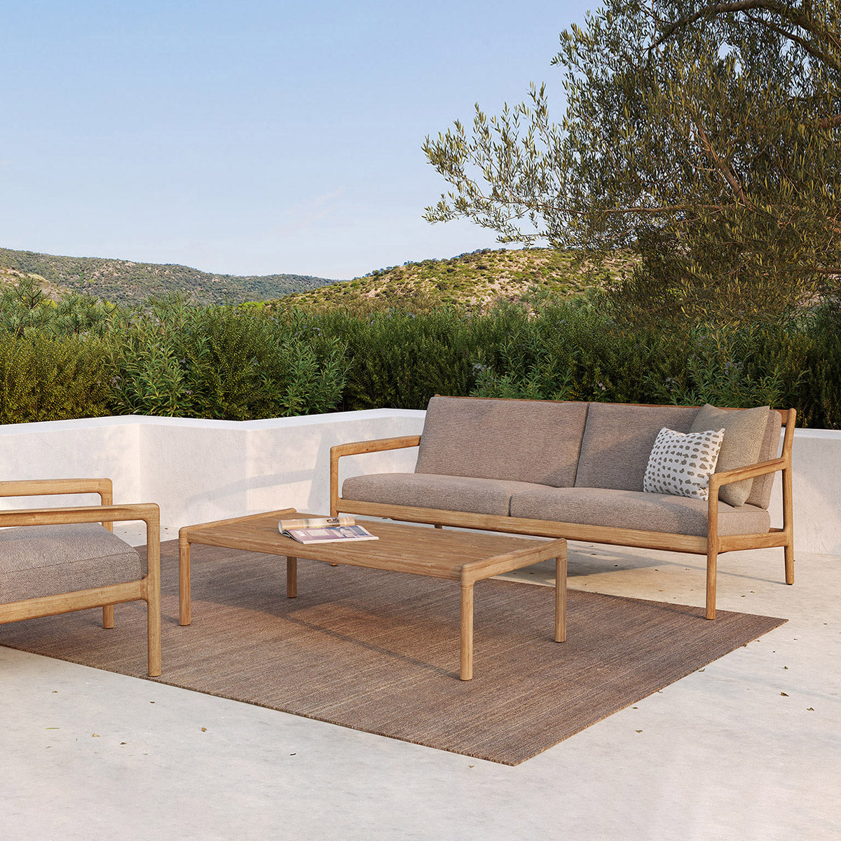 Canapé d'extérieur Jack 3 places en tissu (teck, moka)