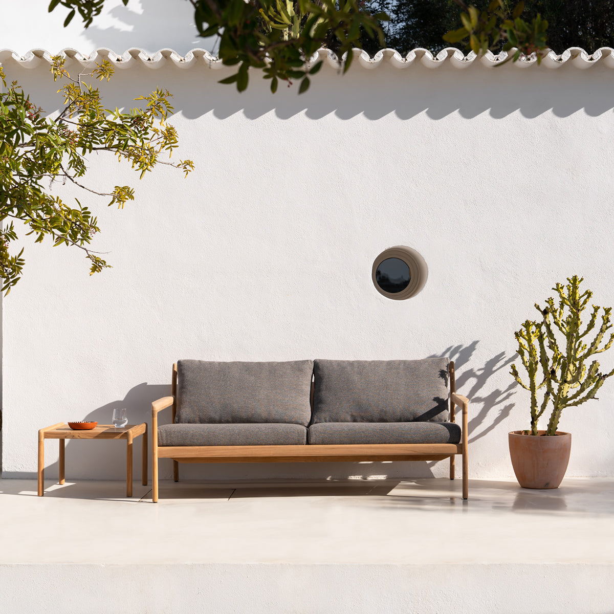 Canapé d'extérieur Jack 3 places en tissu (teck, moka)