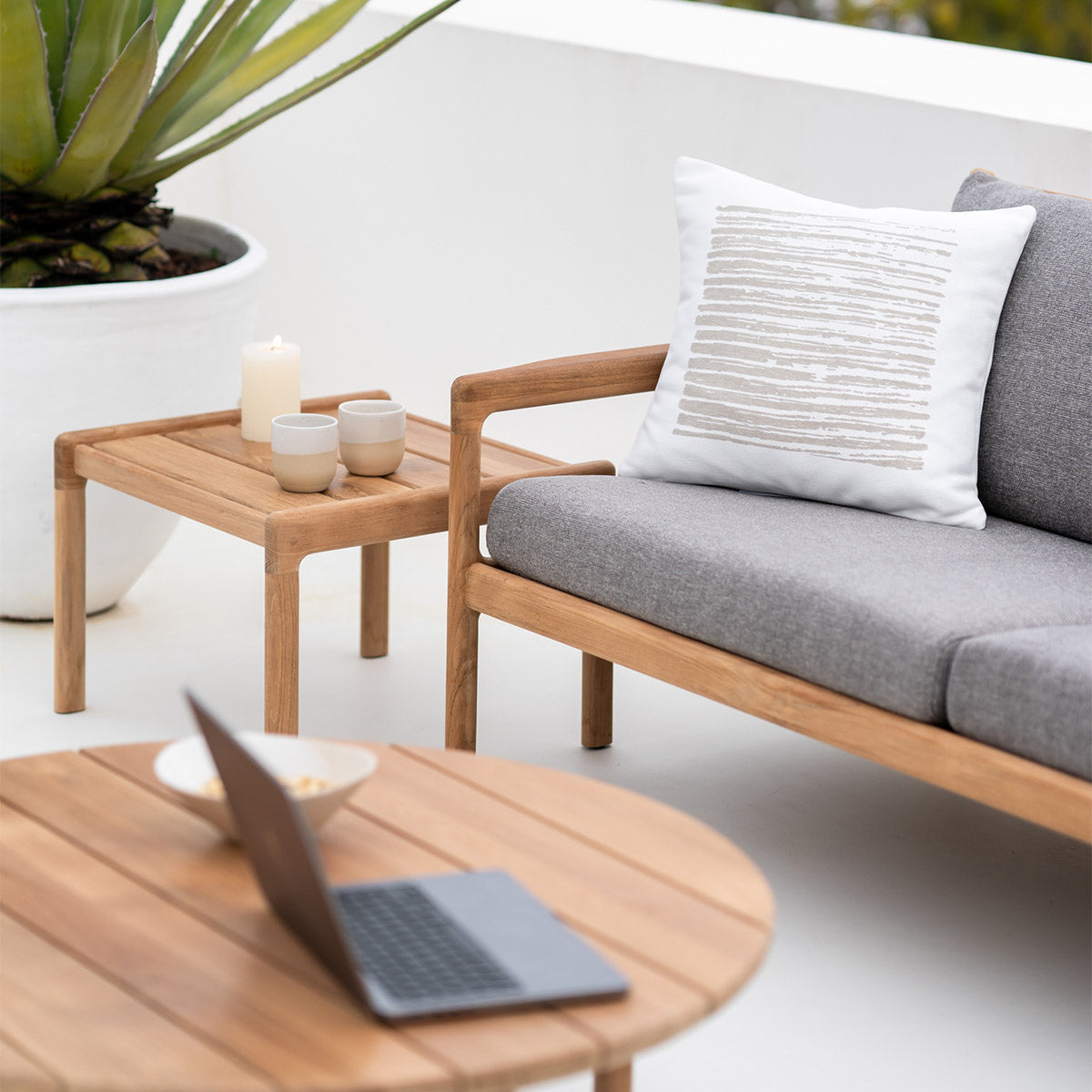 Canapé d'extérieur Jack 3 places en tissu (teck, moka)