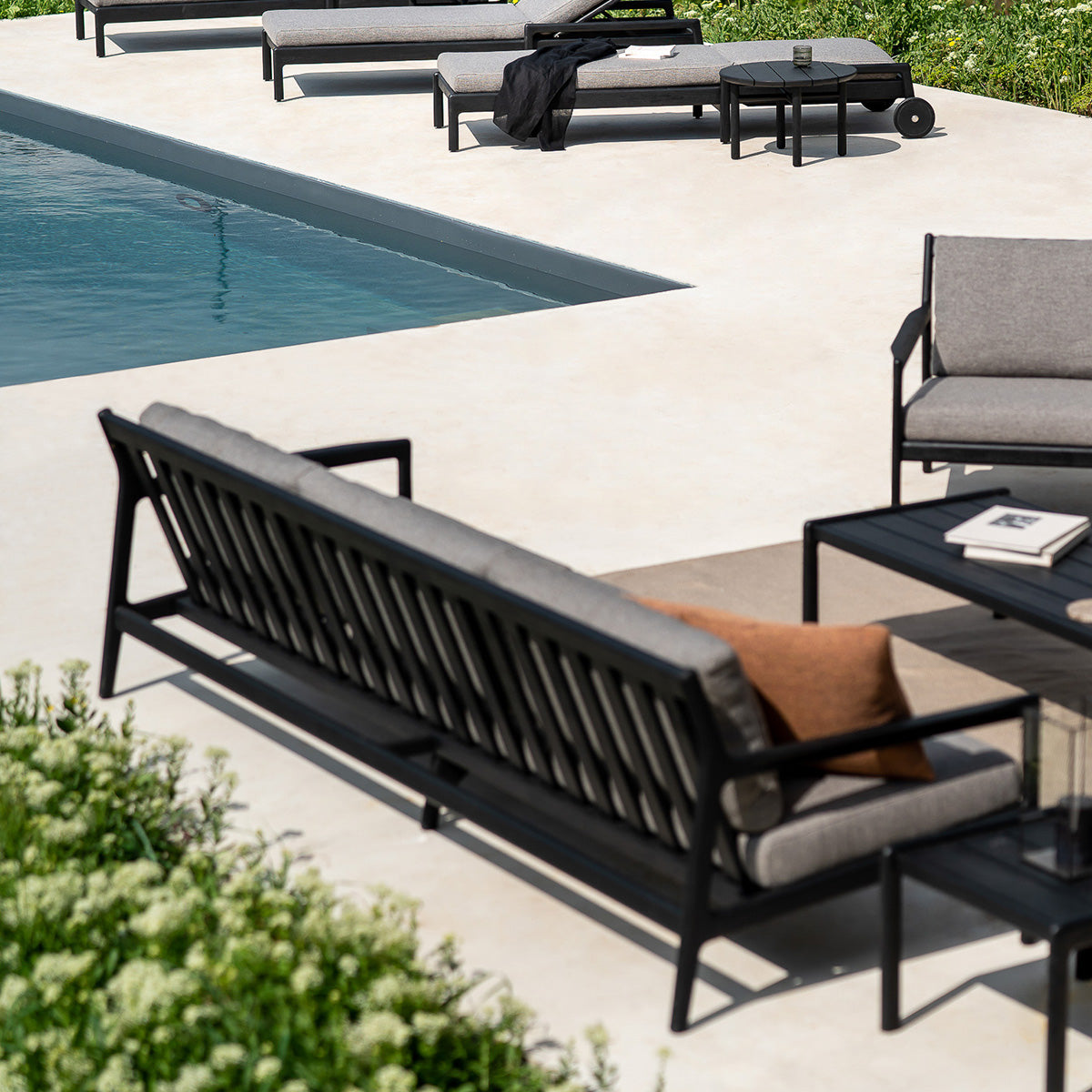 Canapé d'extérieur Jack en tissu 4 places (teck noir, moka)