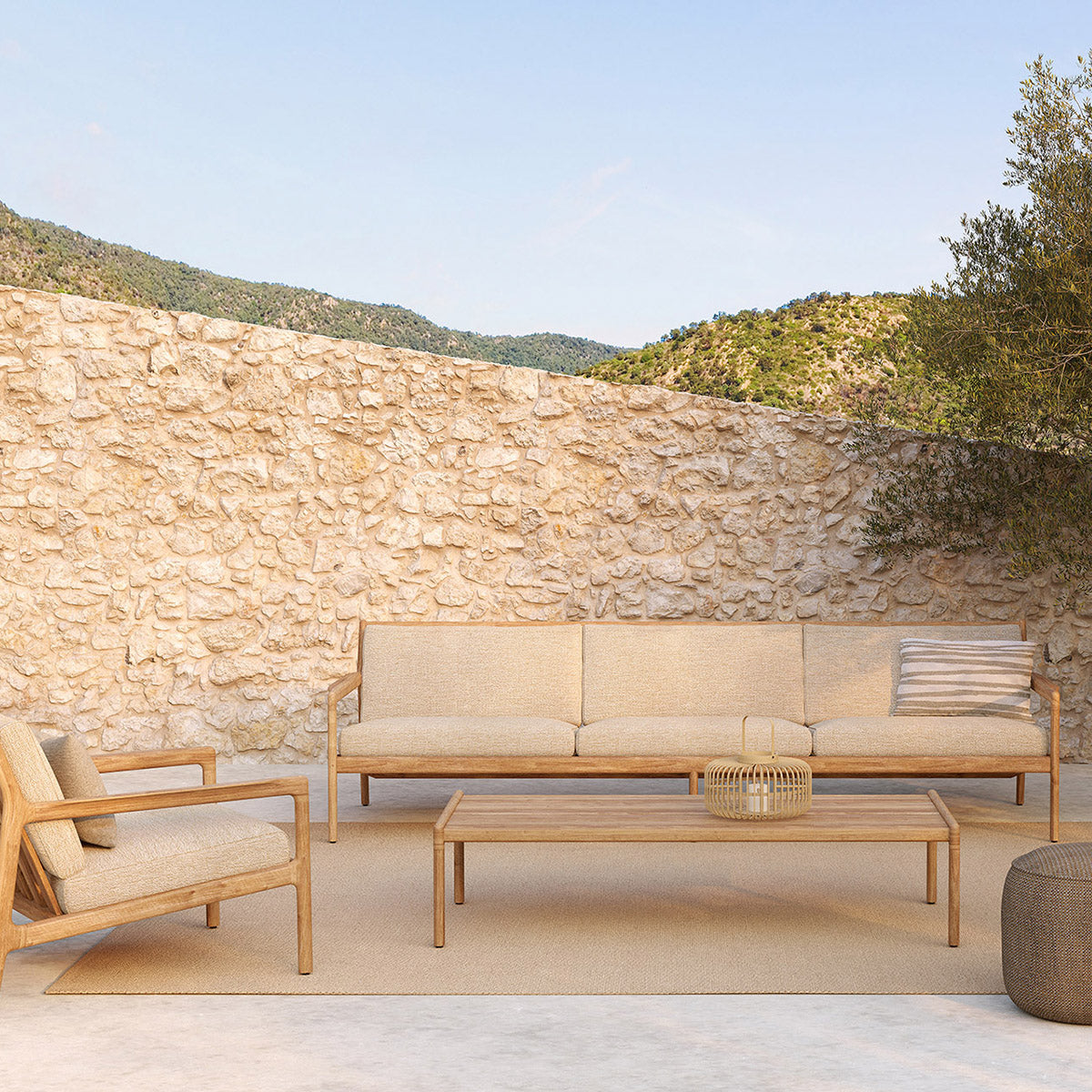 Canapé d'extérieur Jack 4 places en tissu (teck, naturel)