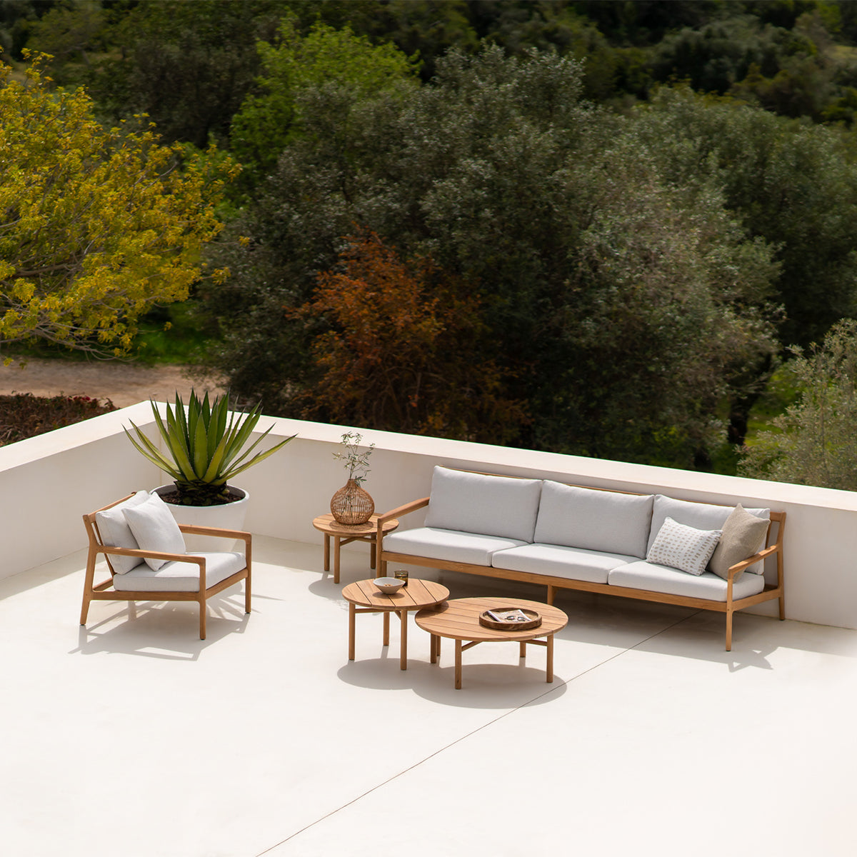 Canapé d'extérieur Jack 4 places en tissu (teck, blanc cassé)