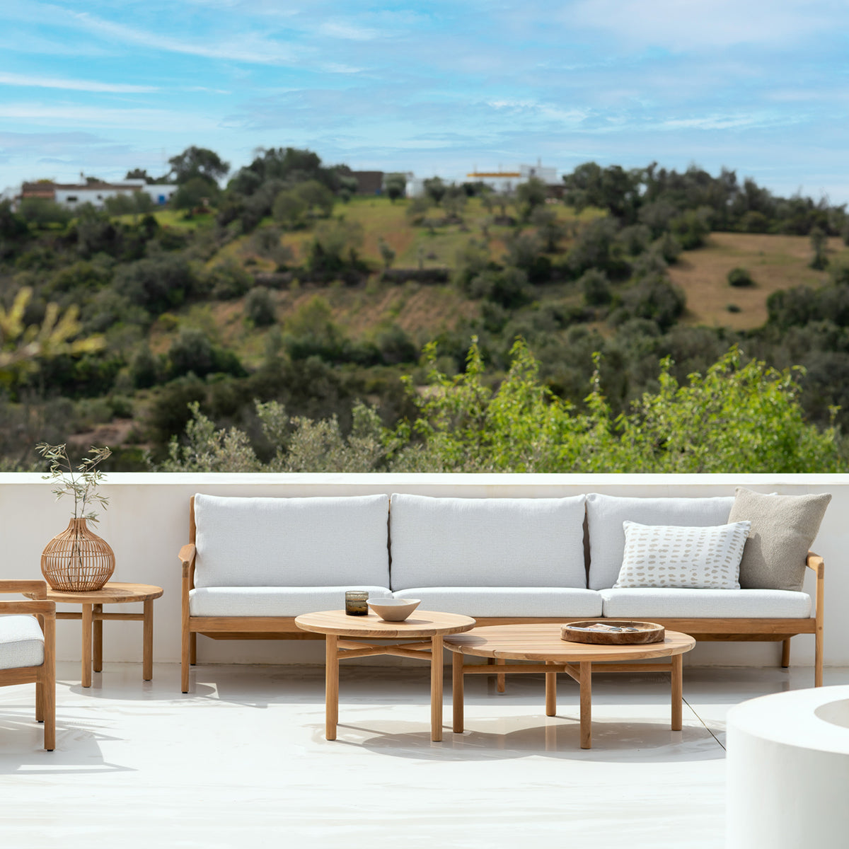 Canapé d'extérieur Jack 4 places en tissu (teck, blanc cassé)