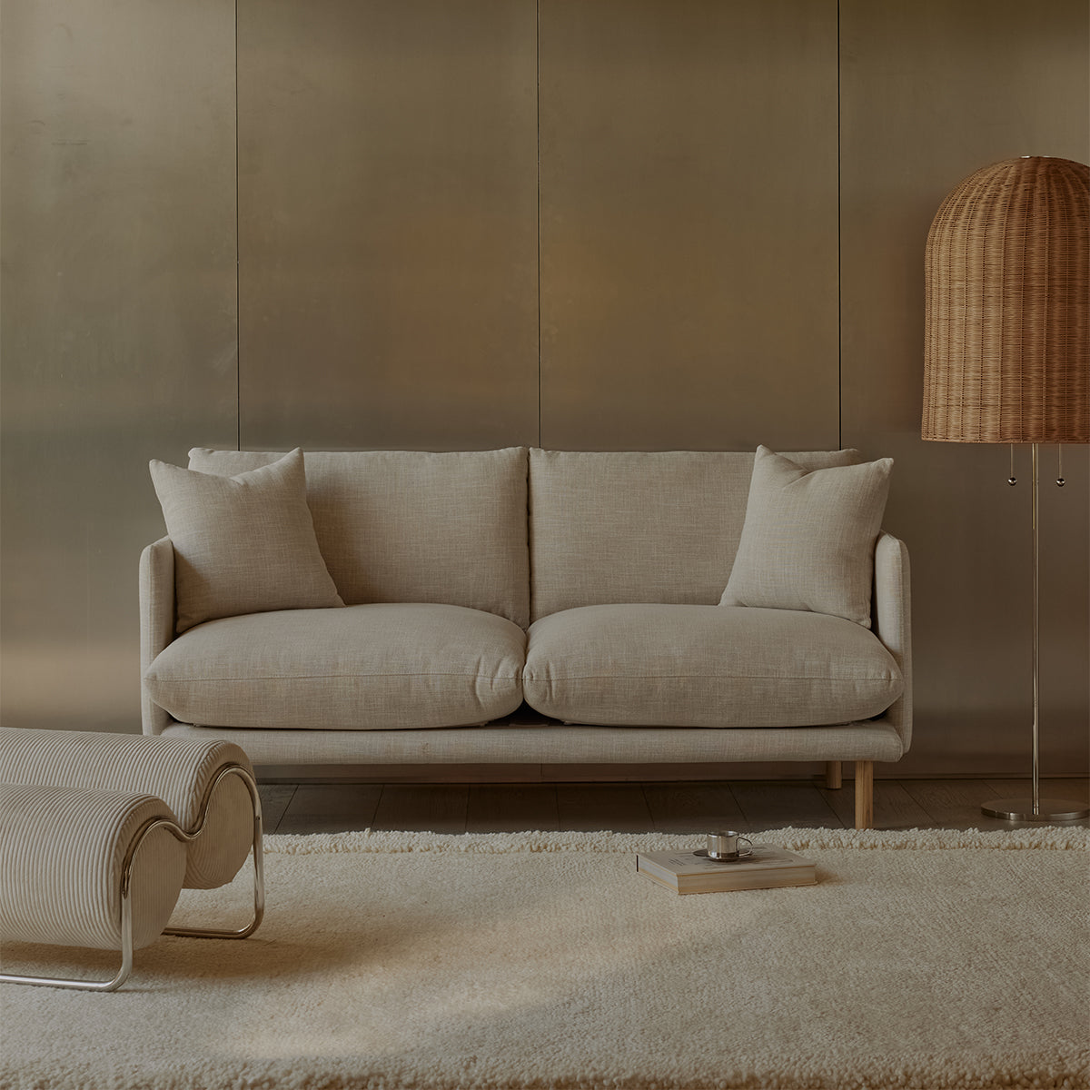 Lampadaire Bell (Chrome / Rotin Naturel)