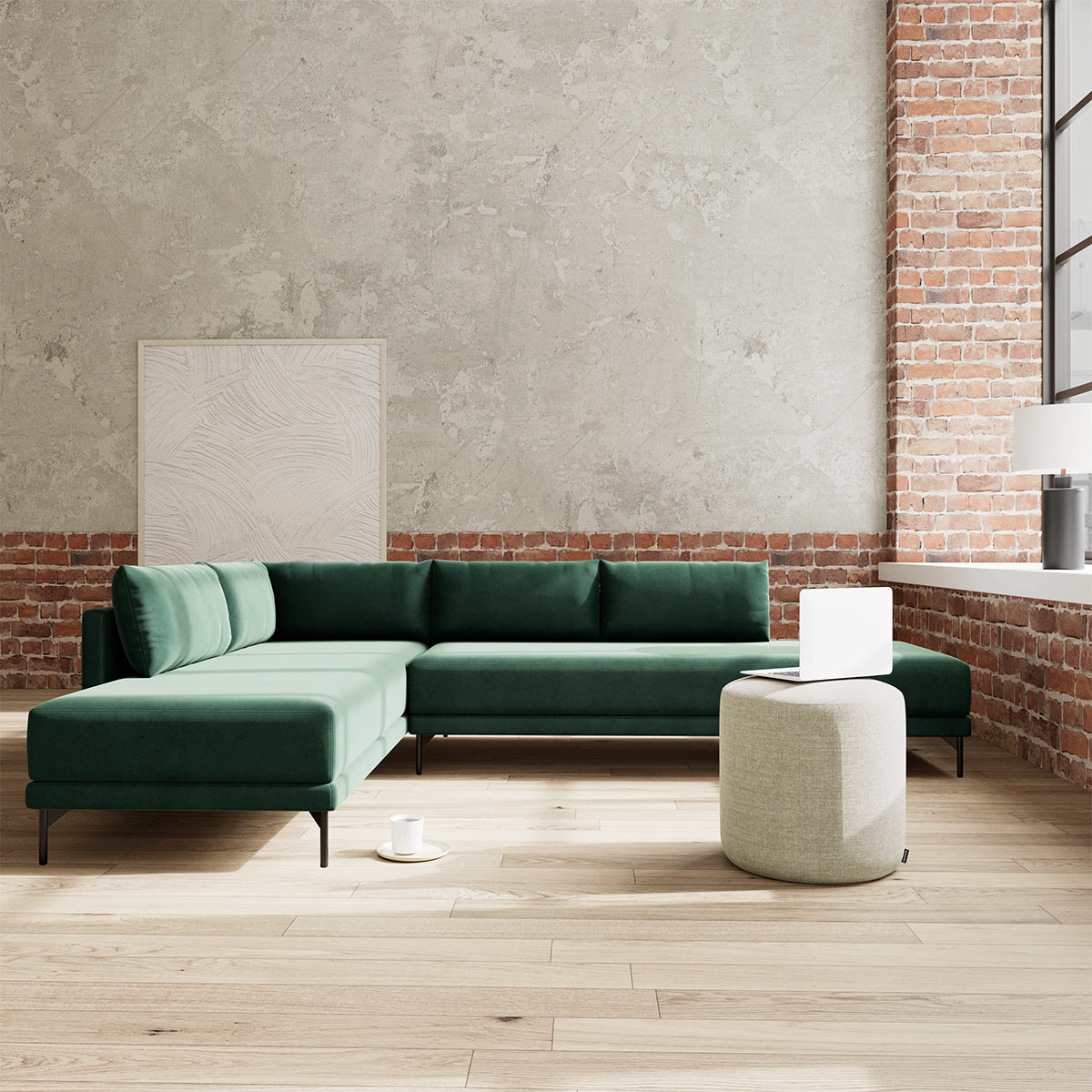 Canapé-lit gauche en velours Vivica (Velour Lux vert foncé)