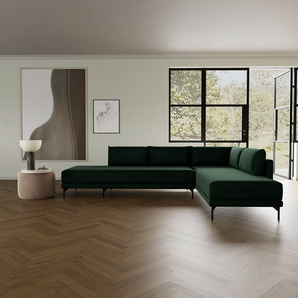 Canapé-lit droit Vivica en velours (Velour Lux vert foncé)