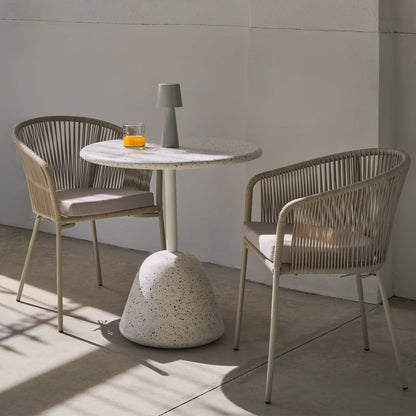 Table à manger d'extérieur ronde Saura (blanche, 70 cm)